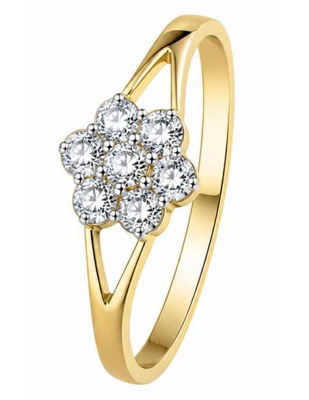 Anillo para Mujer Flor con Circonitas - Oro Amarillo 18K