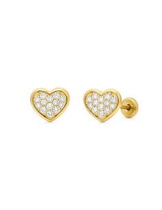 Pendientes para Niña Corazón con Circonitas - Oro Amarillo 18K