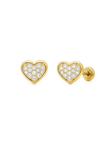 Pendientes para Niña Corazón con Circonitas - Oro Amarillo 18K