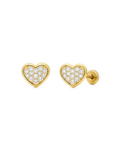 Pendientes para Niña Corazón con Circonitas - Oro Amarillo 18K