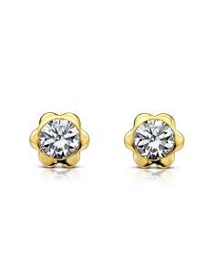 Pendientes para Niña Flor con Circonita - Oro Amarillo 18K