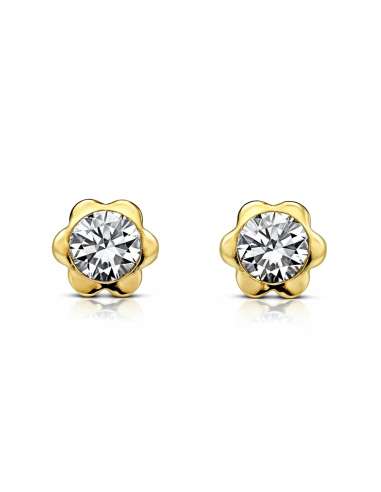 Pendientes para Niña Flor con Circonita - Oro Amarillo 18K