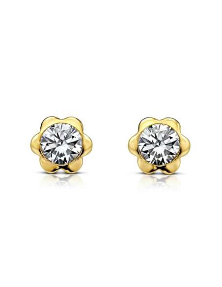 Pendientes para Niña Flor con Circonita - Oro Amarillo 18K