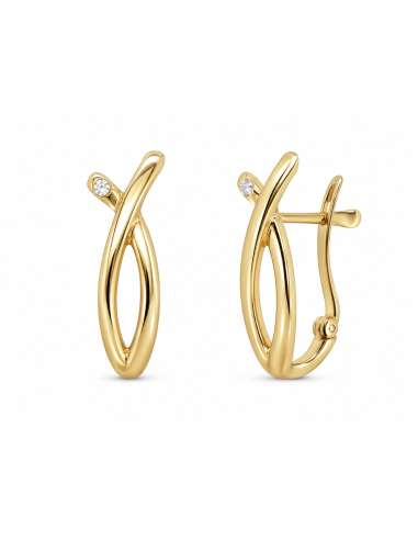 Pendientes para Mujer Pendientes de Aro Cruzado con Circonita - Oro Amarillo y Blanco 18K