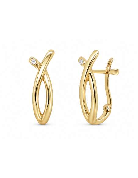 Pendientes para Mujer Pendientes de Aro Cruzado con Circonita - Oro Amarillo y Blanco 18K