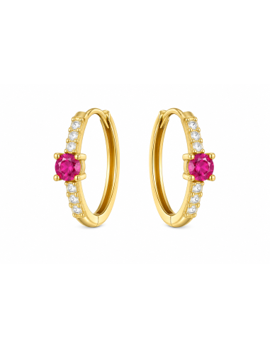 Pendientes para Mujer con Circonitas Blancas y Circonita Rubi - Oro Amarillo 18K