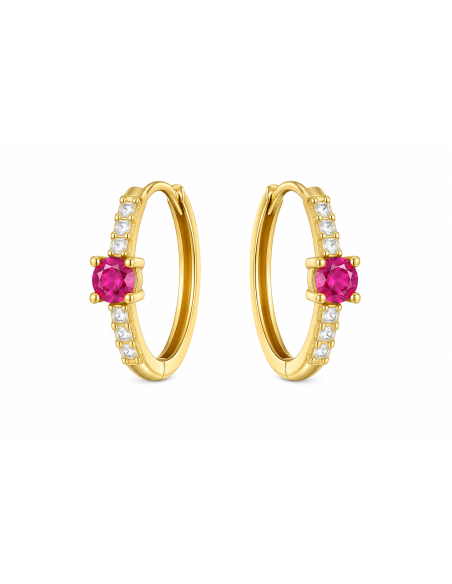 Pendientes para Mujer con Circonitas Blancas y Circonita Rubi - Oro Amarillo 18K
