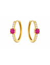 Pendientes para Mujer con Circonitas Blancas y Circonita Rubi - Oro Amarillo 18K