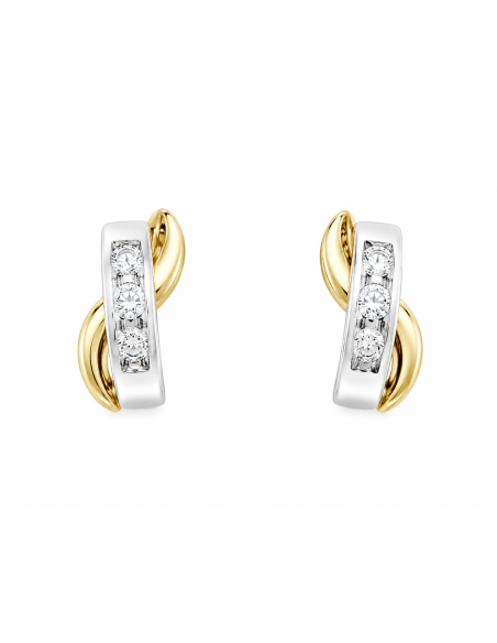 Pendientes para Mujer Bicolor con circonitas  - Oro Amarillo y Blanco 18K
