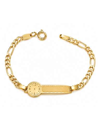 Pulsera Esclava infantil con cadena 3x1 con Reloj Personalizable - Oro Amarillo 18K