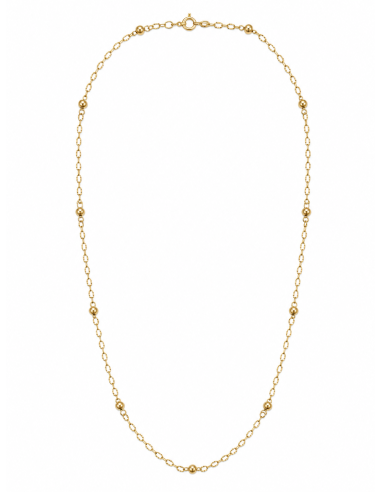 Collar para MujerCadena para Mujer con Eslabón Oval Diamantado y 14 Bolas Intercaladas - Oro amarillo 18K