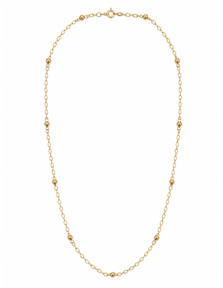 Collar para MujerCadena para Mujer con Eslabón Oval Diamantado y 14 Bolas Intercaladas - Oro amarillo 18K