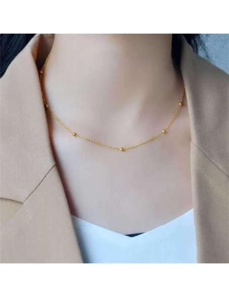 Cadena para Mujer de Oro Amarillo de 18 k con Eslabón Oval Diamantado y 14 Bolas