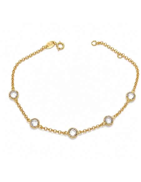 Pulsera para Mujer con 5 Aguamarinas Facetadas - Oro amarillo 18K