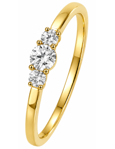 Anillo para Mujer con tres circonitas Brillantes - Oro Amarillo 18K