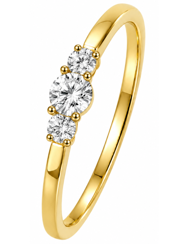 Anillo para Mujer con tres circonitas Brillantes - Oro Amarillo 18K