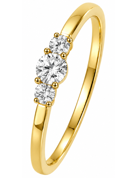 Anillo para Mujer con tres circonitas Brillantes - Oro Amarillo 18K