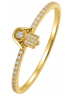 Anillo para Mujer Mano de Fátima con Circonitas - Oro Amarillo 18K