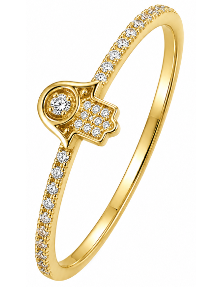 Anillo para Mujer Mano de Fátima con Circonitas - Oro Amarillo 18K