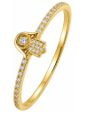 Anillo para Mujer Mano de Fátima con Circonitas - Oro Amarillo 18K