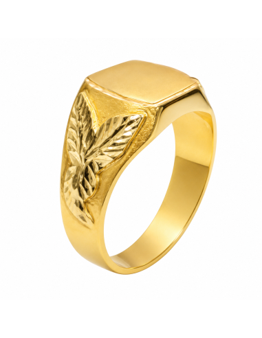 Sello de Oro para caballero Hueco con Cabeza Octogonal Satinada y Grabados Diamantados - Oro Amarillo 18k