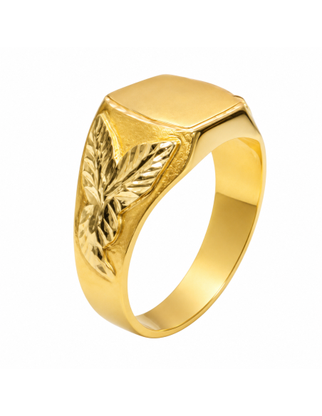 Sello de Oro para caballero Hueco con Cabeza Octogonal Satinada y Grabados Diamantados - Oro Amarillo 18k