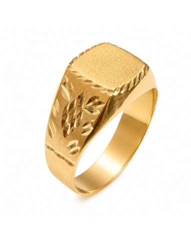 Sello de Oro para caballero Hueco con Cabeza Cuadrada Satinada y Grabados Diamantados - Oro Amarillo 18k