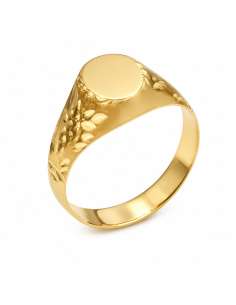 Sello de Oro para caballero Hueco Cabeza Oval Satinada y Grabados Diamantados - Oro Amarillo 18k