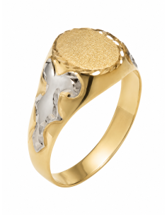 Sello de Oro para caballero Hueco con Cabeza Cuadrada Satinada y Grabado Diamantado de Hojas  - Oro Amarillo 18k