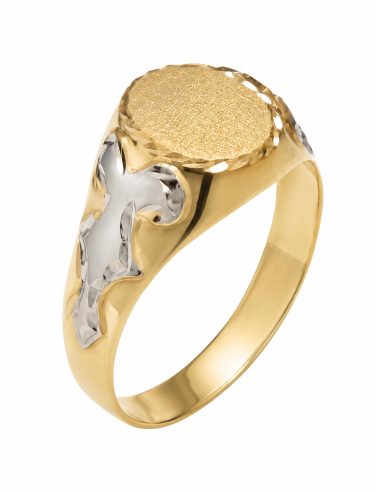 Sello de Oro para caballero Hueco con Cabeza Cuadrada Satinada y Grabado Diamantado de Hojas  - Oro Amarillo 18k