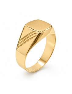 Sello de Oro para caballero Hueco con Cabeza Cuadrada Satinada y Laterales Acanalados - Oro Amarillo 18k
