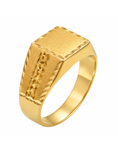 Sello de Oro para caballero Hueco con Cabeza Cuadrada Satinada y Grabado Diamantado - Oro Amarillo 18k