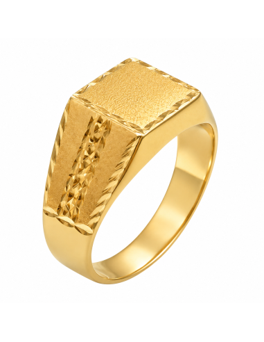 Sello de Oro para caballero Hueco con Cabeza Cuadrada Satinada y Grabado Diamantado - Oro Amarillo 18k