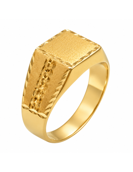 Sello de Oro para caballero Hueco con Cabeza Cuadrada Satinada y Grabado Diamantado - Oro Amarillo 18k