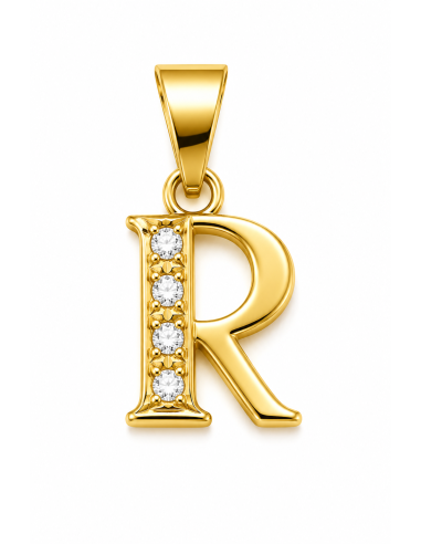 Colgante  Letra R con Circonitas - Oro Amarillo 18K