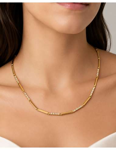 Cadena Oro 18K con Barras y Circonitas