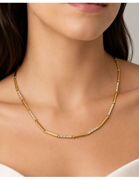 Cadena Oro 18K con Barras y Circonitas