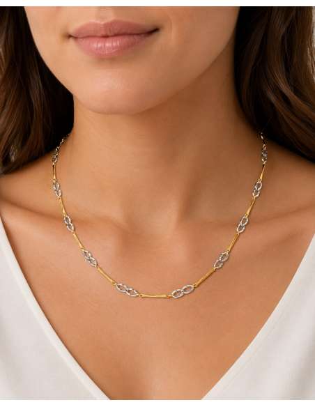 Collar para Mujer con Eslabones Ovalados - Oro amarillo y Blanco 18K