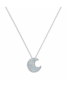 Collar para Mujer con Luna y Circonitas Aguamarina - Oro Blanco 18K