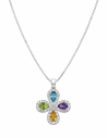 Collar para Mujer con Flor de Topacio Azul, Peridoto, Amatista, Citrino y Circonitas - Oro Blanco 18K