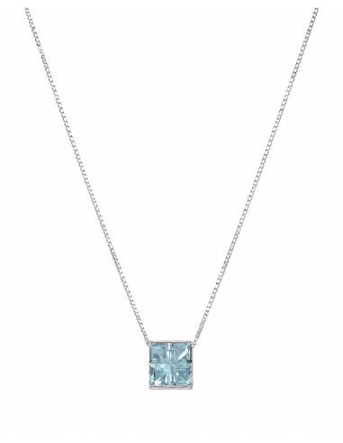 Collar para Mujer con con Topacio Azul Cuadrado - Oro Blanco 18K