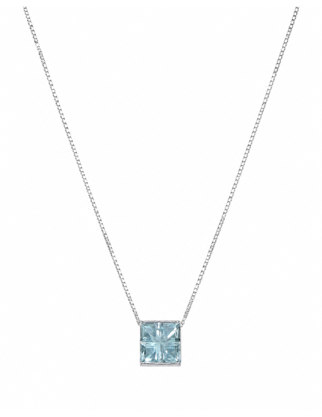 Collar para Mujer con con Topacio Azul Cuadrado - Oro Blanco 18K