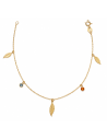 Tobillera para Mujer con Hojas y Circonitas de Colores - Oro Amarillo 18K