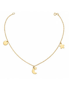 Tobillera para Mujer con Luna, Estrellas y Chapa para Grabar - Oro Amarillo 18K