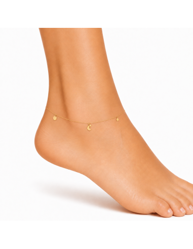 Tobillera Oro 18K Luna, Estrella y Chapa
