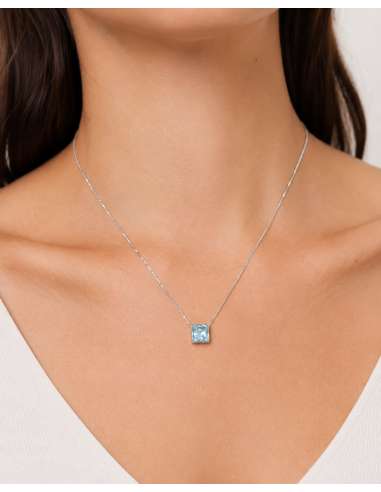 Collar para Mujer con con Topacio Azul Cuadrado - Oro Blanco 18K