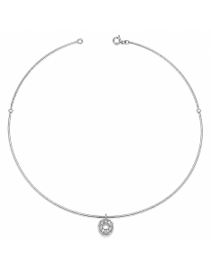Collar para Mujer con Rígida Articulada con Colgante Circular de Circonitas - Oro Blanco 18K
