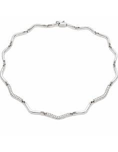 Collar para Mujer con formas onduladas y circonitas - Oro Blanco 18K