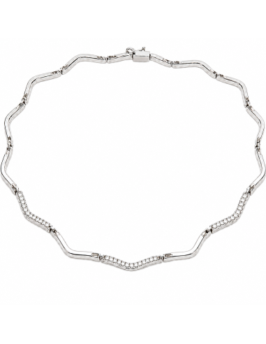 Collar para Mujer con formas onduladas y circonitas - Oro Blanco 18K