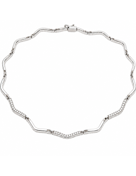 Collar para Mujer con formas onduladas y circonitas - Oro Blanco 18K